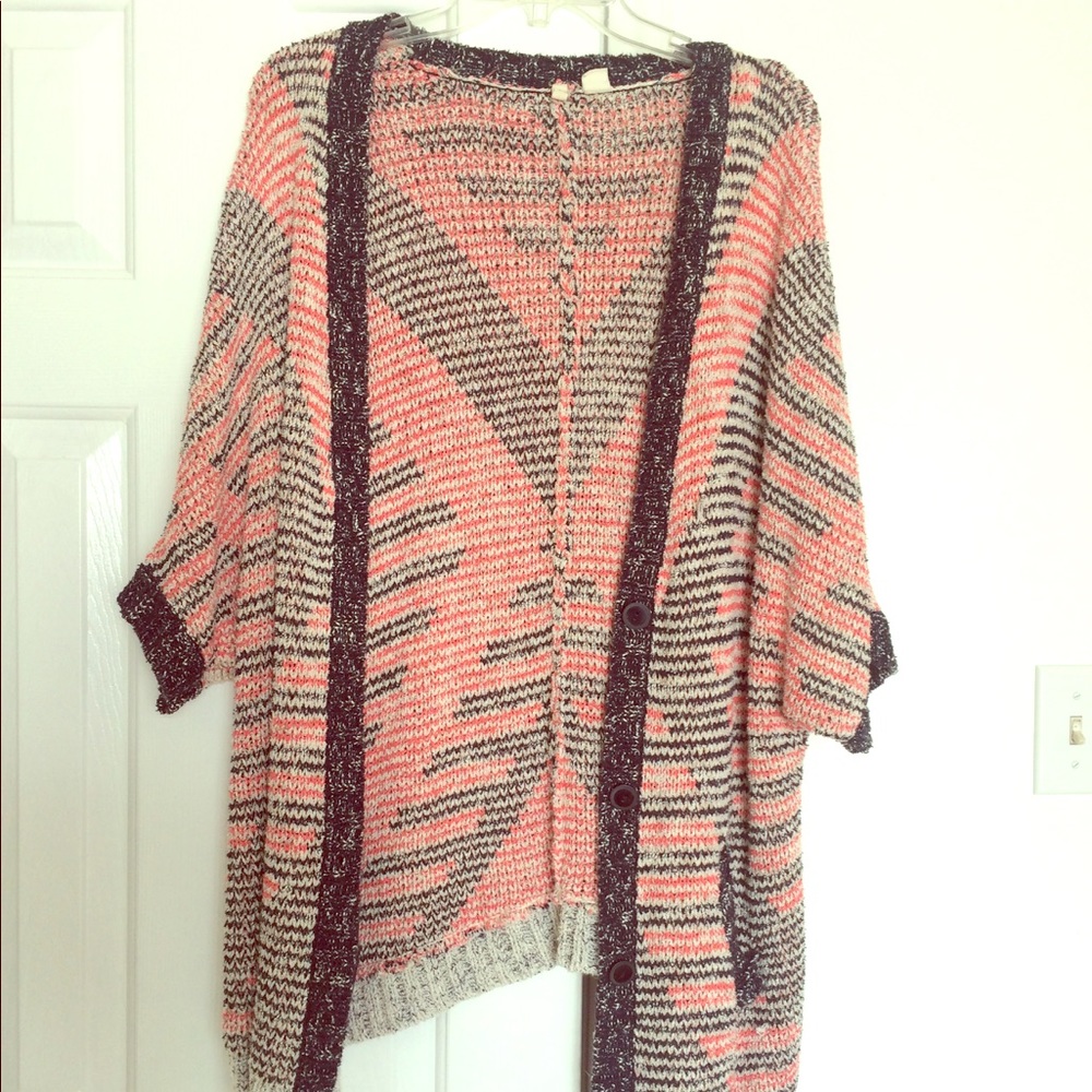 Multicolored boho short/mid sleeve cardigan
